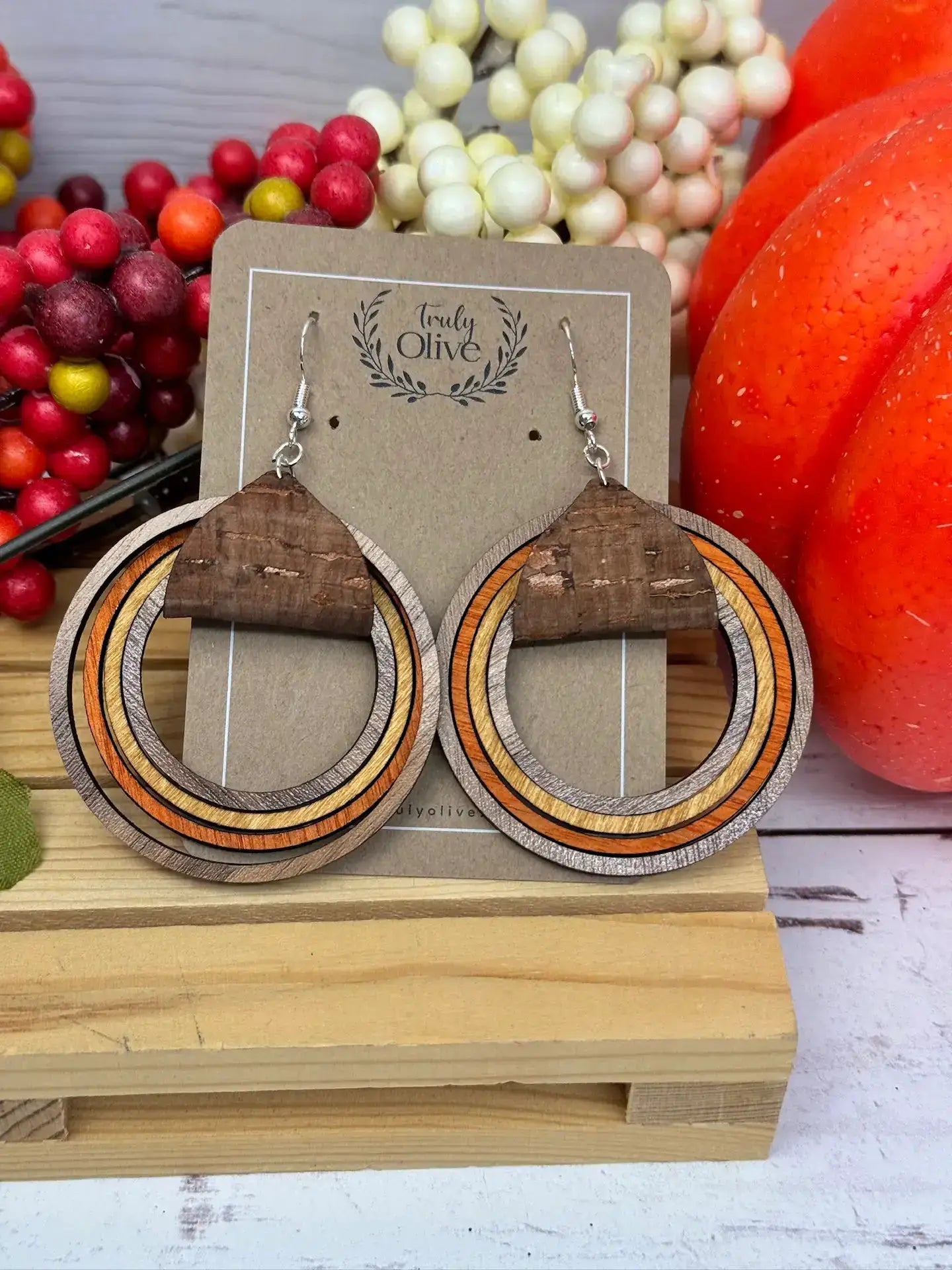 Truly Olive Wooden Nested Hoop Earrings - Earrings Dangle Earrings
