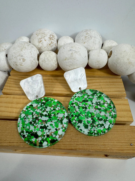 Truly Olive Green and White Tiered Holiday Earrings - Earrings Dangle Earrings