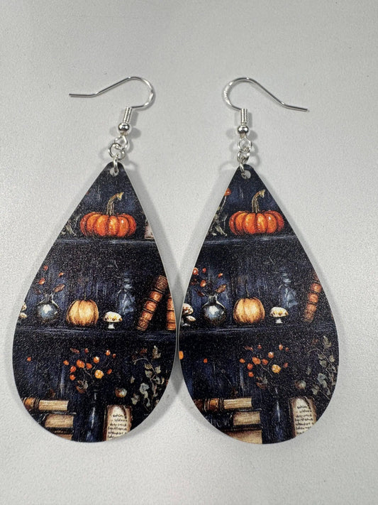 Truly Olive Fall Pumpkin Bookshelves - Earrings Dangle Earrings