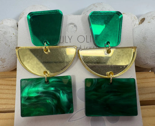 Truly Olive Green and Gold Dazzling Holiday Dangles - Earrings Dangle Earrings