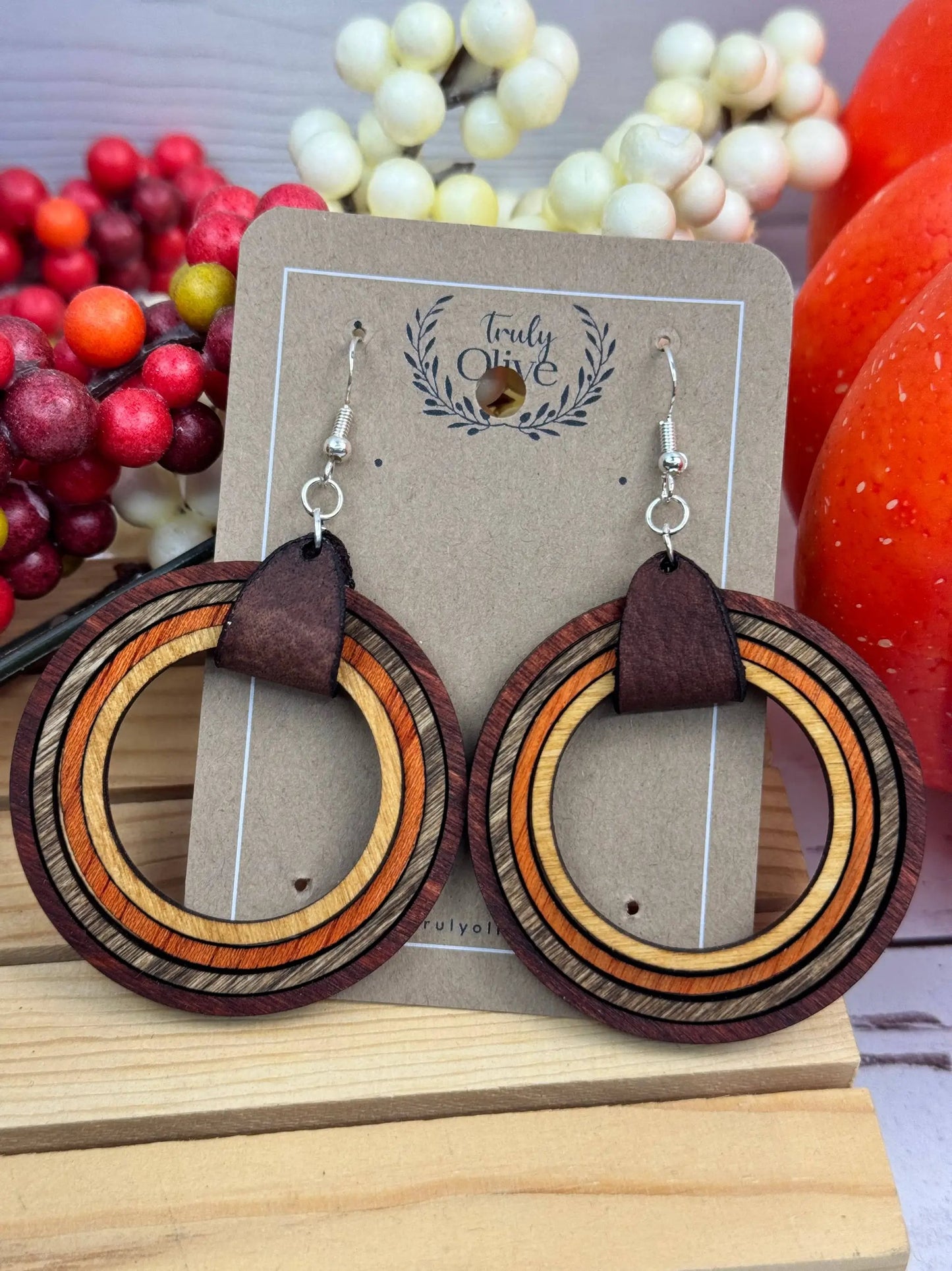 Truly Olive Nested Wood Hoop Earrings - Earrings Dangle Earrings