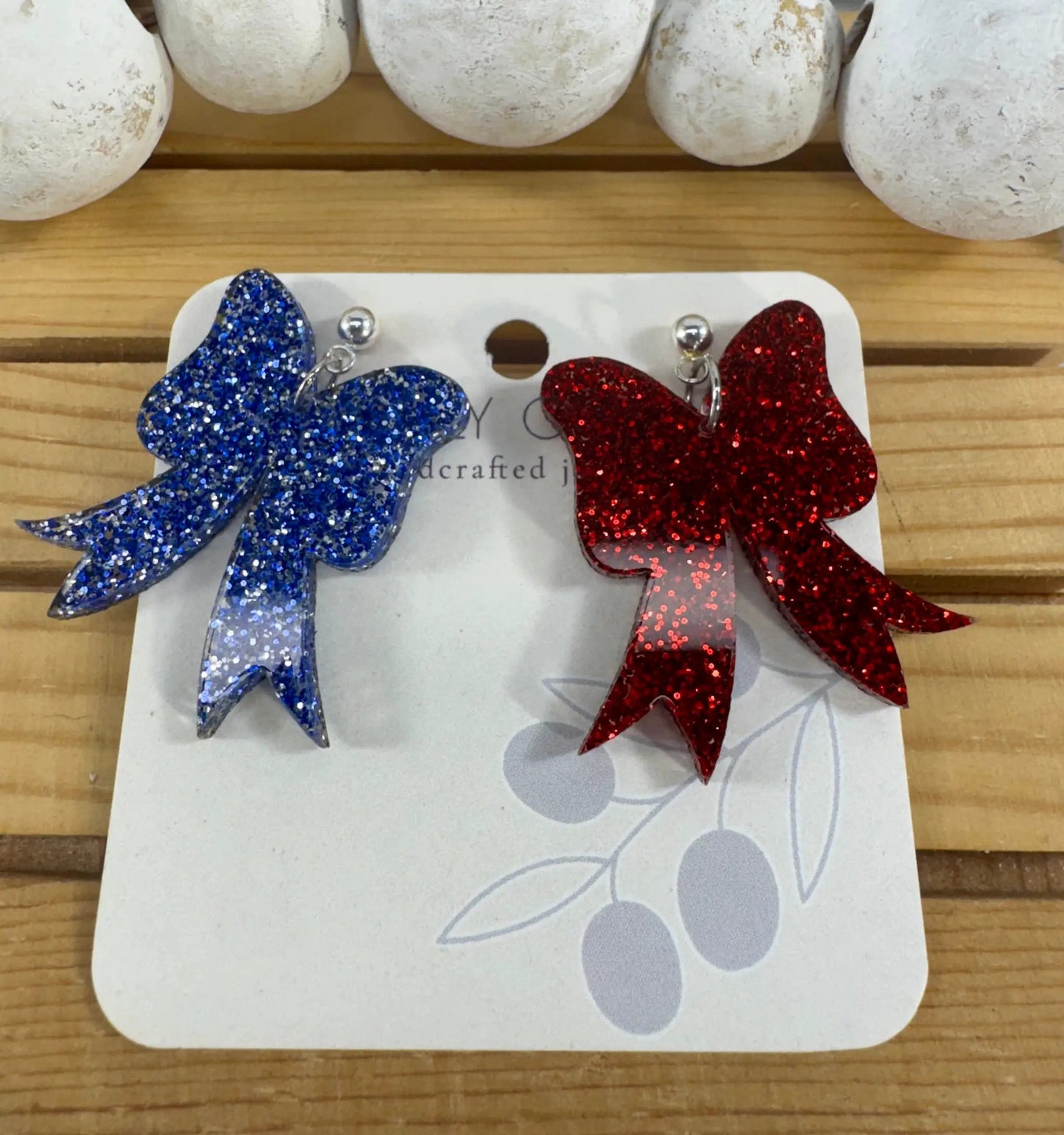 Trulyolive Red White and Blue Coquette Patriotic Bows - Earrings Dangle Earrings