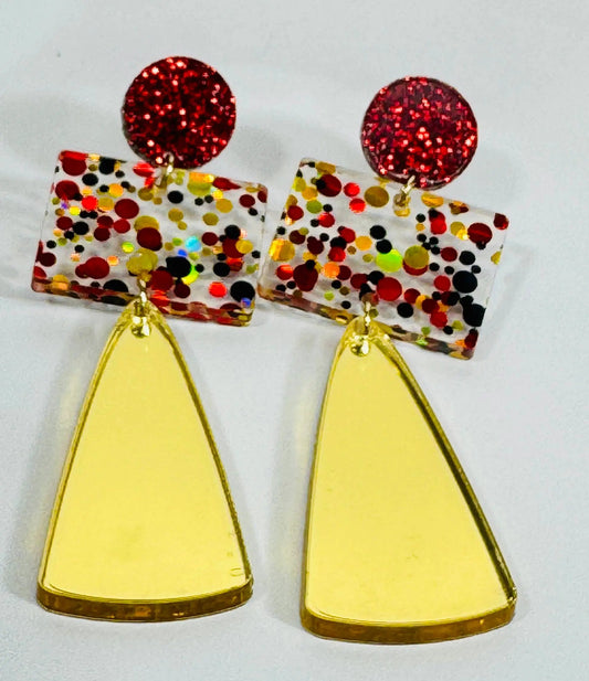 Truly Olive Gorgeous Red and Gold Long Christmas Holiday Earrings - Earrings Dangle Earrings