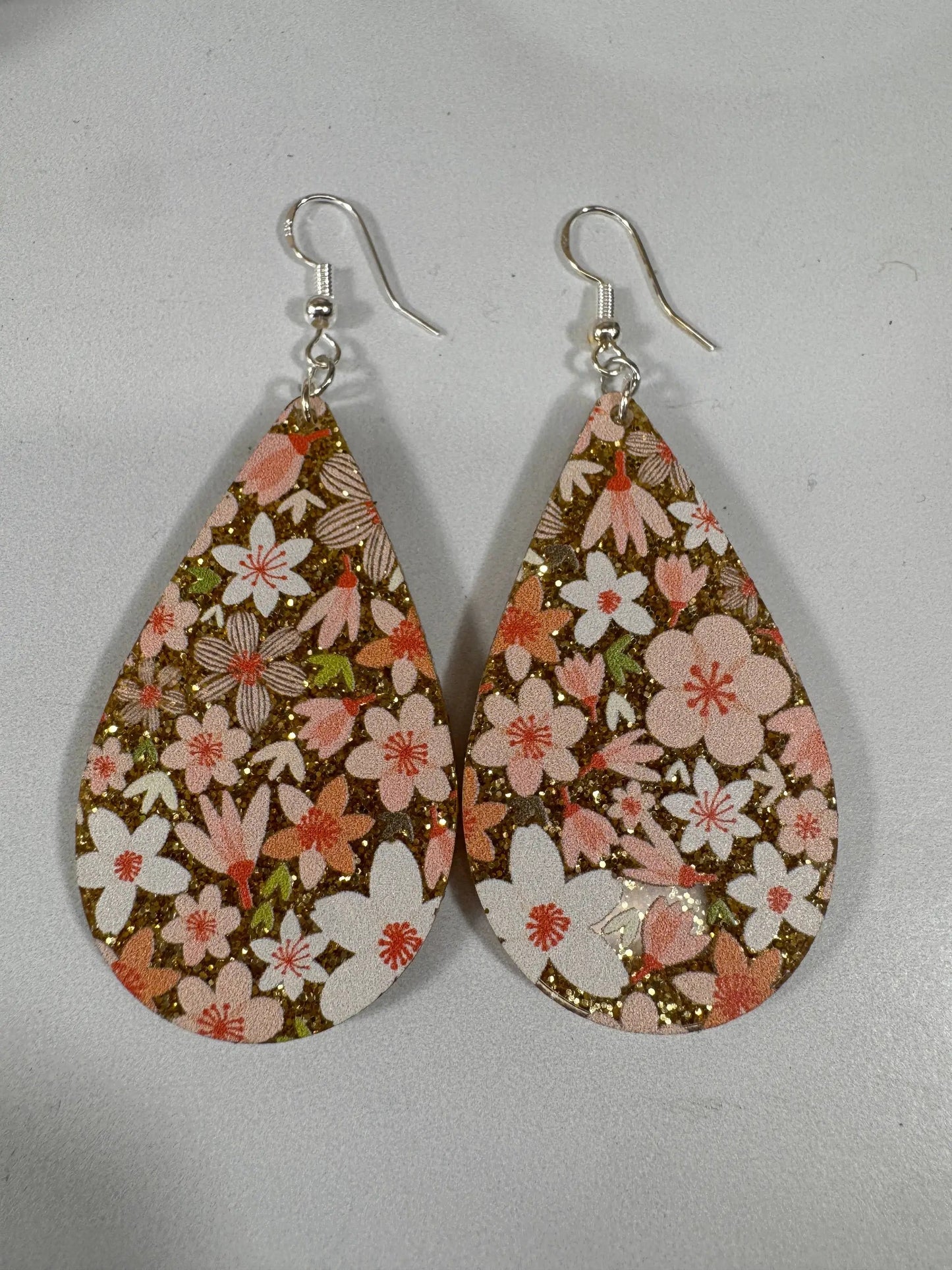 Truly Olive Pink Sparkle Flower Pattern Acrylic Earrings - Earrings Dangle Earrings