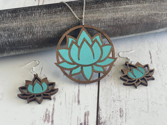 Truly Olive Exquisite Lotus Flower Necklace and Earrings Set - Jewelry Sets Jewelry Set