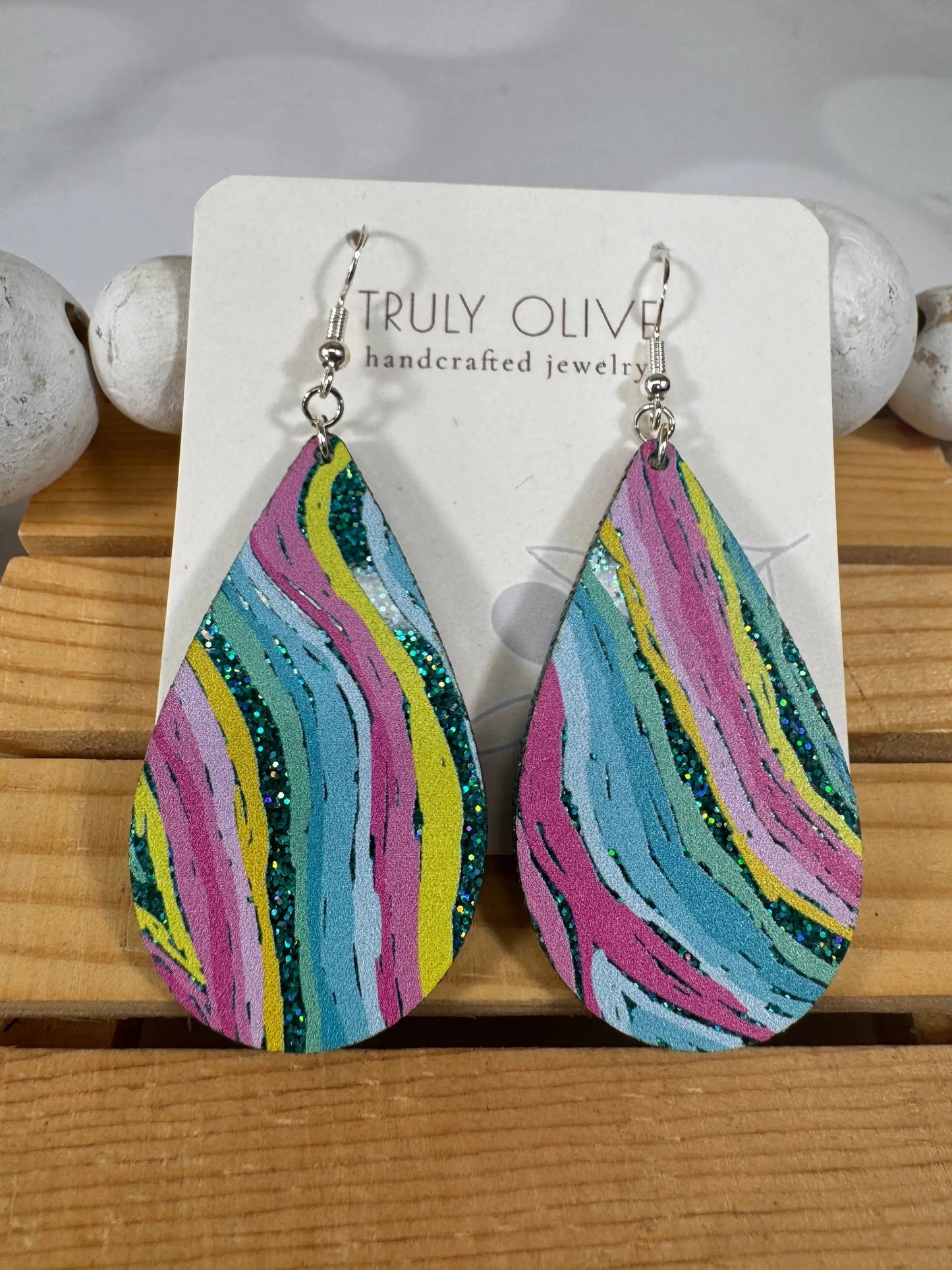 Truly Olive Colorful Wavey Pattern Acrylic Earrings - Earrings Dangle Earrings
