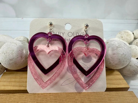 Trulyolive Connected Pink Double Heart Earrings - Earrings