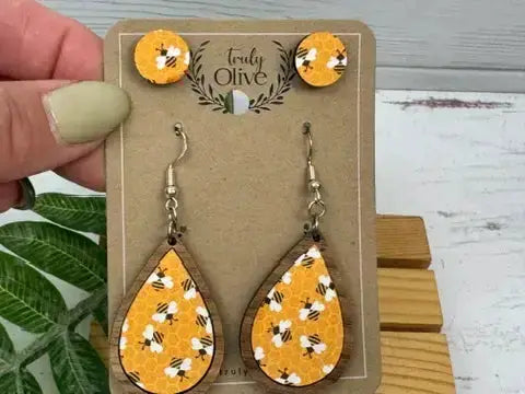 Truly Olive Bumble Bee Teardrop Earrings - Earrings Dangle Earrings