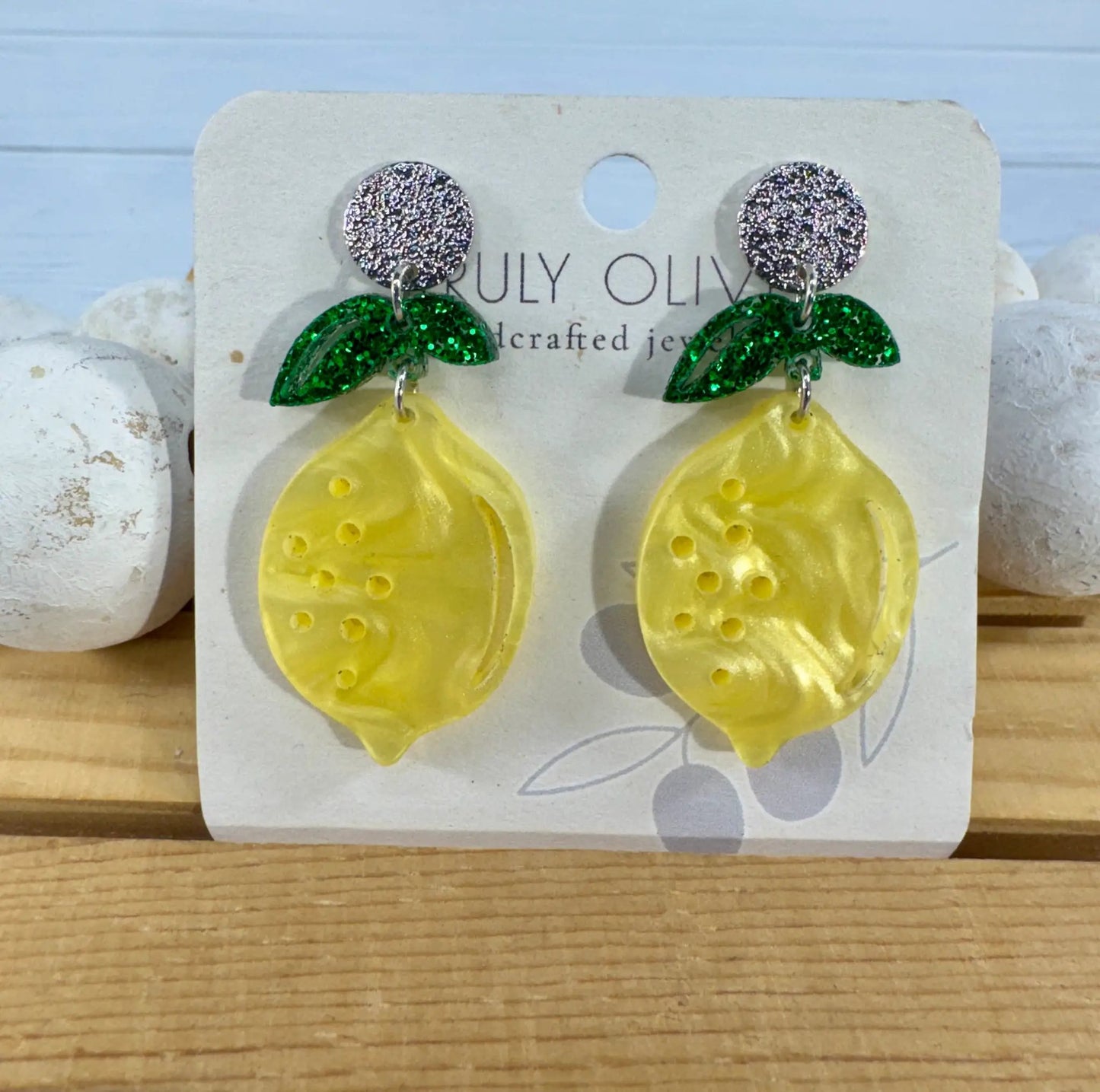 Truly Olive Lemon Drop Sparkly Earrings - Earrings Dangle Earrings