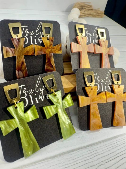 Trulyolive Shimmery Glossy Cross Earrings – Statement Faith Jewelry - Earrings