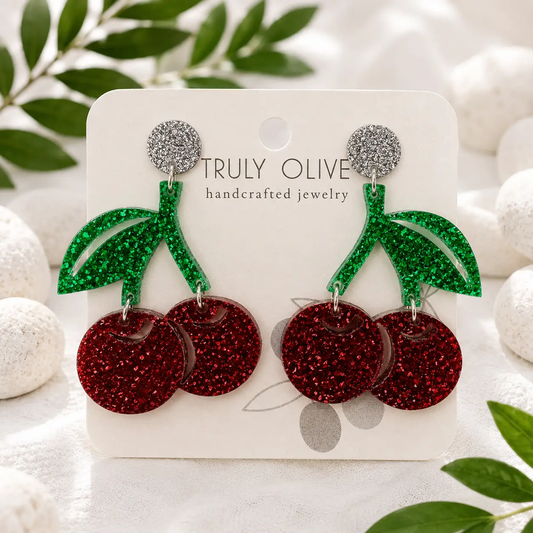 Trulyolive Cherry Glitter Acrylic Earrings - Earrings