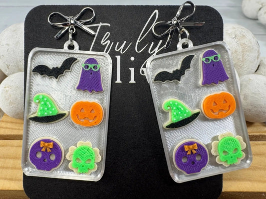 Truly Olive Spooky Halloween Charm Earrings – Halloween Cookie Baking Sheet Earrings. Handmade 3D Printed Silver Baking Sheet Halloween Cookie Statement Earrings Earrings.