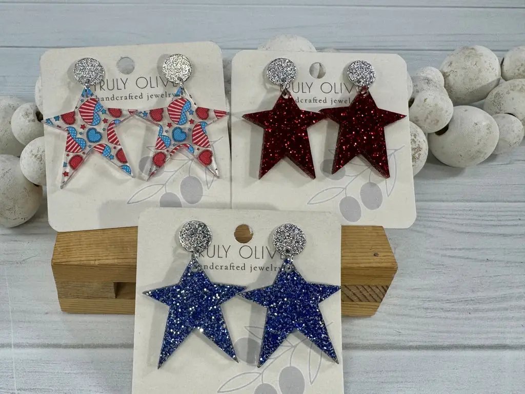 Truly Olive Star Spangled Patriotic Star Post Back Earrings - Earrings Dangle Earrings
