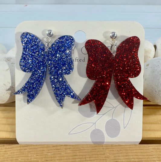 Trulyolive Red White and Blue Coquette Patriotic Bows - Earrings Dangle Earrings
