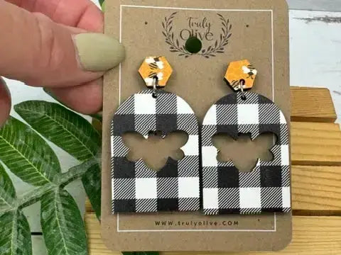 Truly Olive Buffalo Plaid Earrings - Earrings Dangle Earrings