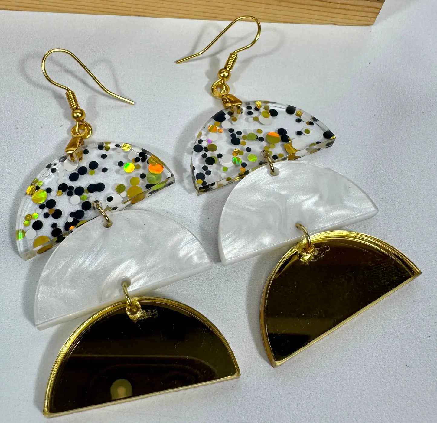 Truly Olive Gold and Black Glass Acrylic Holiday Earrings - Earrings Dangle Earrings