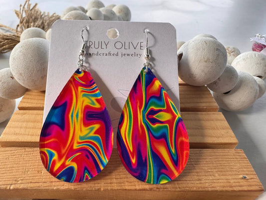 Truly Olive Groovy Swirl Multi Colored Teardrops - Earrings Dangle Earrings