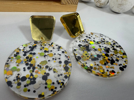 Truly Olive Tiered Circle Gold Black White Acrylic Christmas Earrings - Earrings Stud/Post Earrings