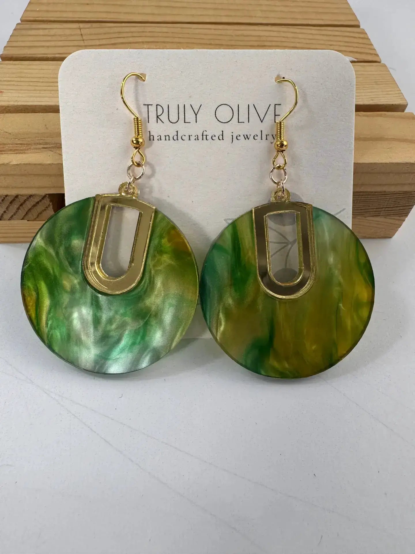 Truly Olive Green Swirl Pattern Resin Earrings Gift For Her - Earrings Dangle Earrings