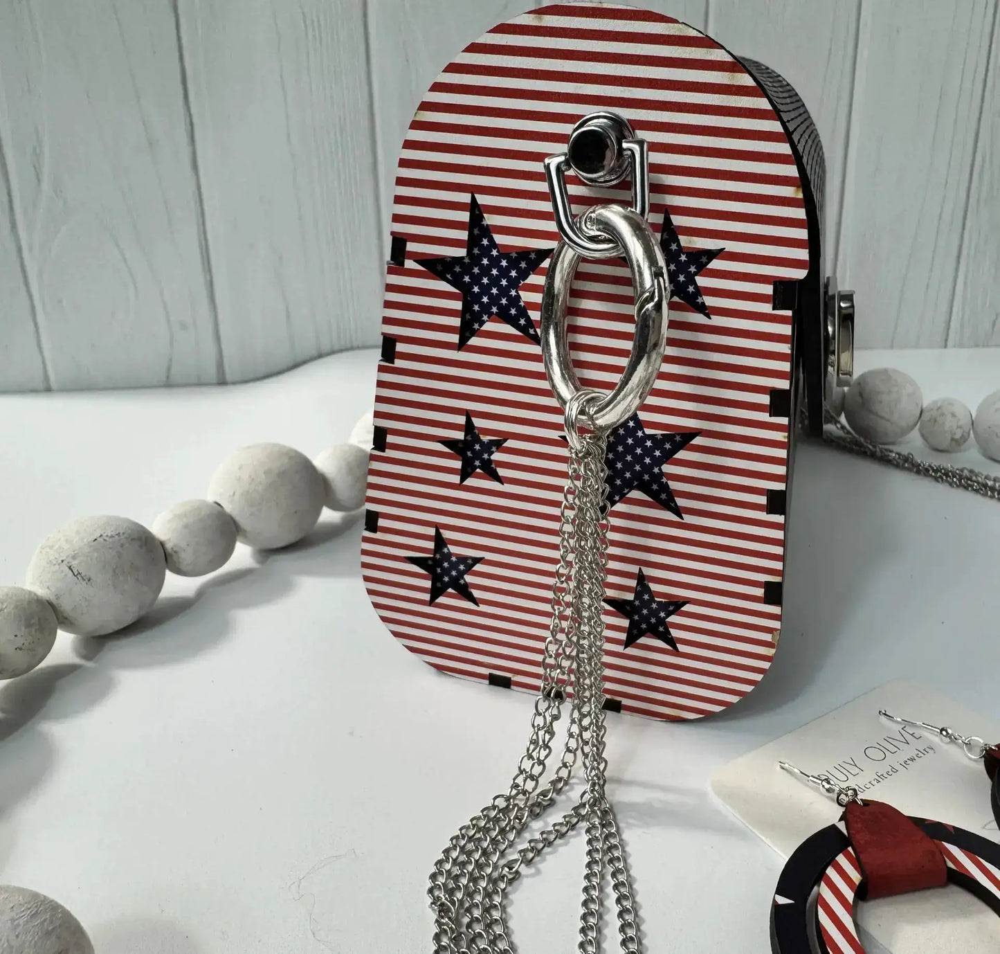 Truly Olive Patriotic-Themed Handbag with Bold Flag-Inspired Pattern For Festivals. - Clutch Bags Clutch Bag - Women's