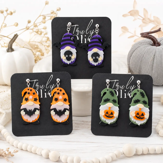 Truly Olive Halloween Gnome Pumpkin Earrings Witch Hat Fall Statement Dangles - Earrings Stud/Post Earrings
