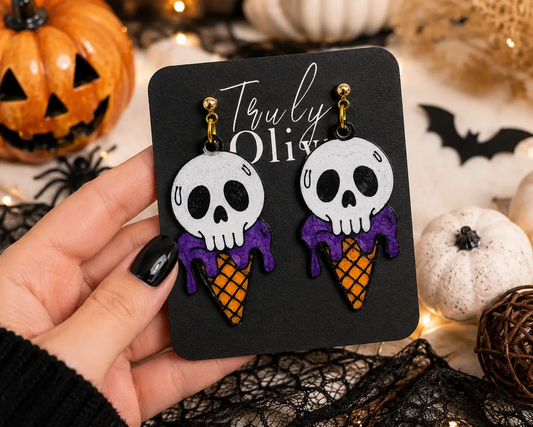 Trulyolive Spooky meets sweet with these handcrafted Skull Ice Cream Earrings by Truly Olive. - Earrings Stud/Post Earrings