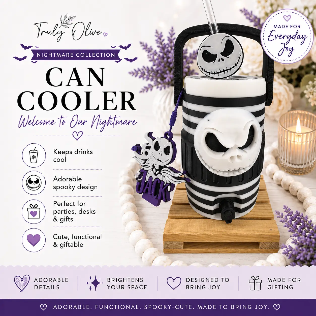 Trulyolive Spooky Skeleton Halloween Can Cooler with Straw & Charm - Can & Bottle Sleeves