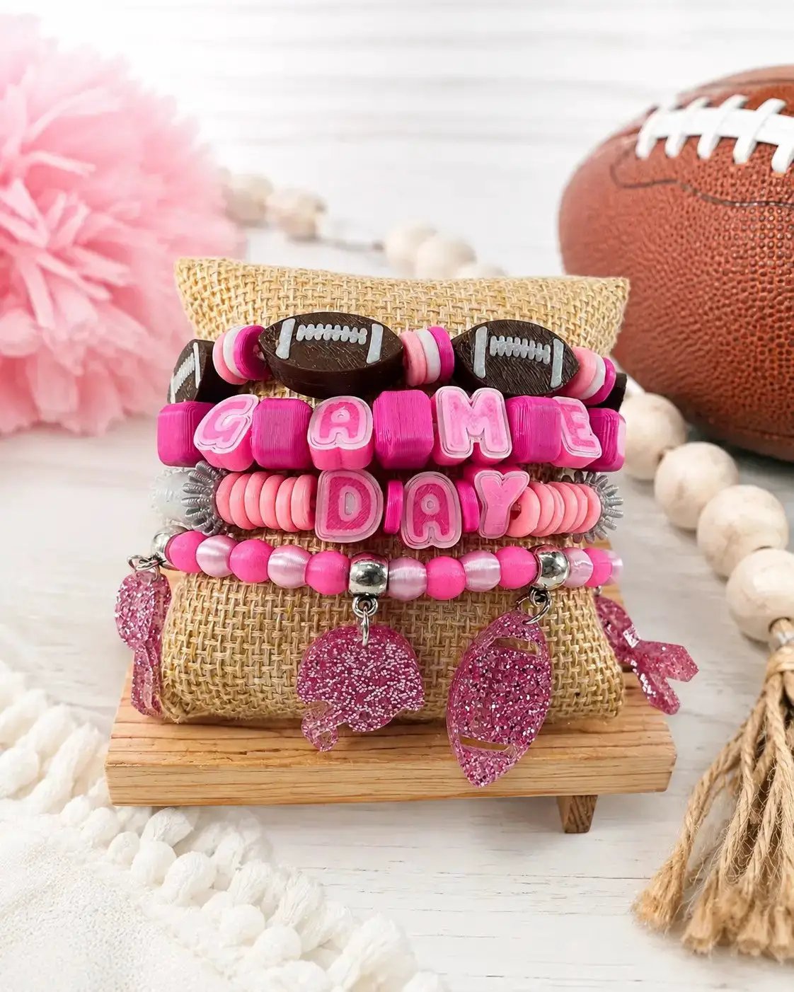 Truly Olive Bold Game Day Football Bracelet Stack For Team Spirit - Bracelets Bracelets