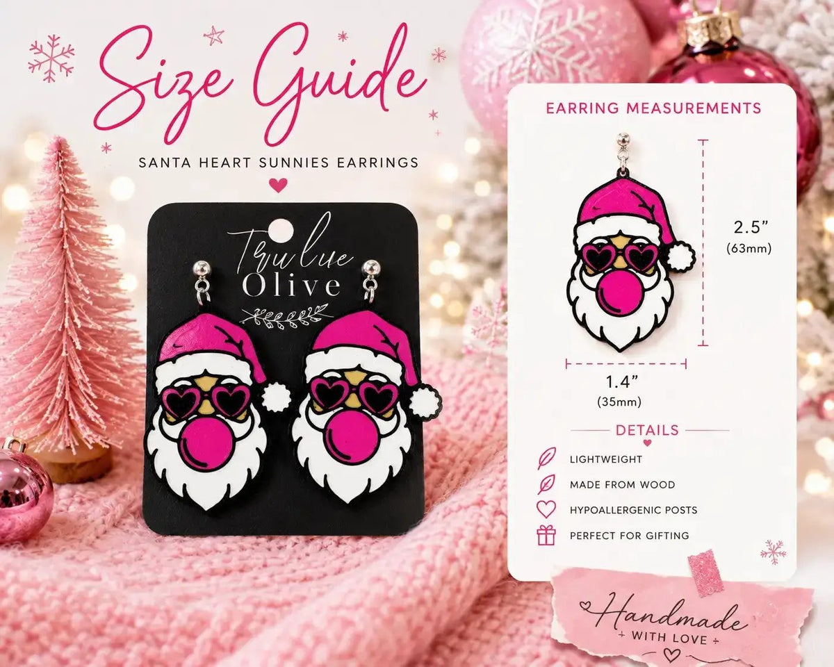 Truly Olive Pink Santa Heart Sunglasses Christmas Earrings - Earrings Stud/Post Earrings