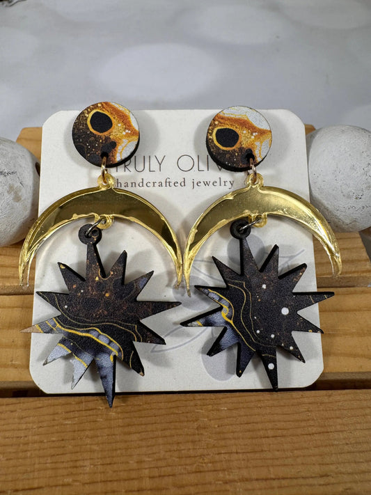 Truly Olive Elegant of Moon and Stars Dangle Earrings - Earrings Dangle Earrings