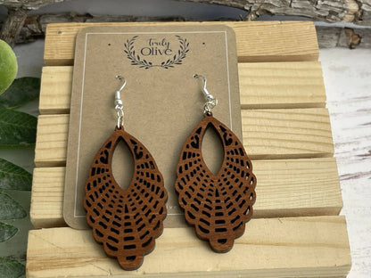 Truly Olive Classic Elegant of Oval Shaped Wood Earrings - Earrings Dangle Earrings