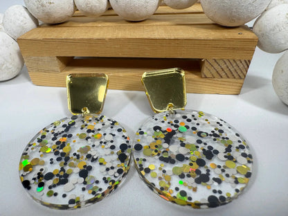 Truly Olive Tiered Circle Gold Black White Acrylic Christmas Earrings - Earrings Stud/Post Earrings
