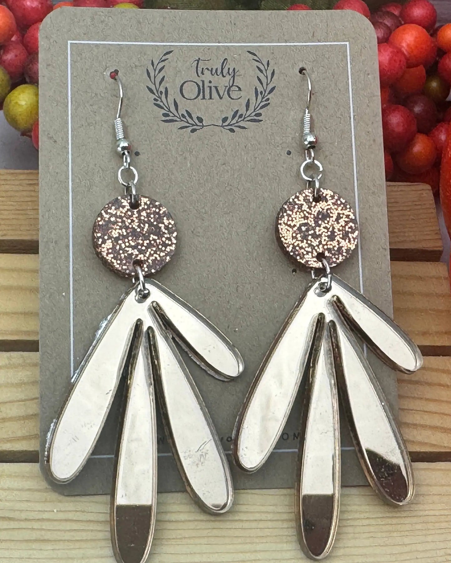 Truly Olive Fall Leaf Post Earrings - Earrings Dangle Earrings