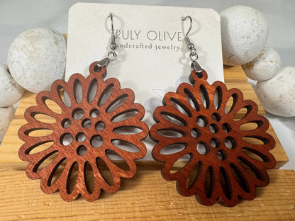 Truly Olive Flower Shape Wooden Lightweight Earrings - Earrings Dangle Earrings