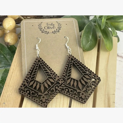 Truly Olive Lightweight Wood Mandala Earrings - Earrings Dangle Earrings