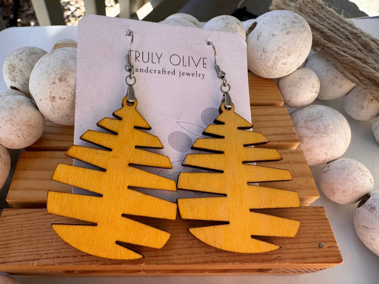 Truly Olive Wood Mandala Tree Shape - Earrings Dangle Earrings