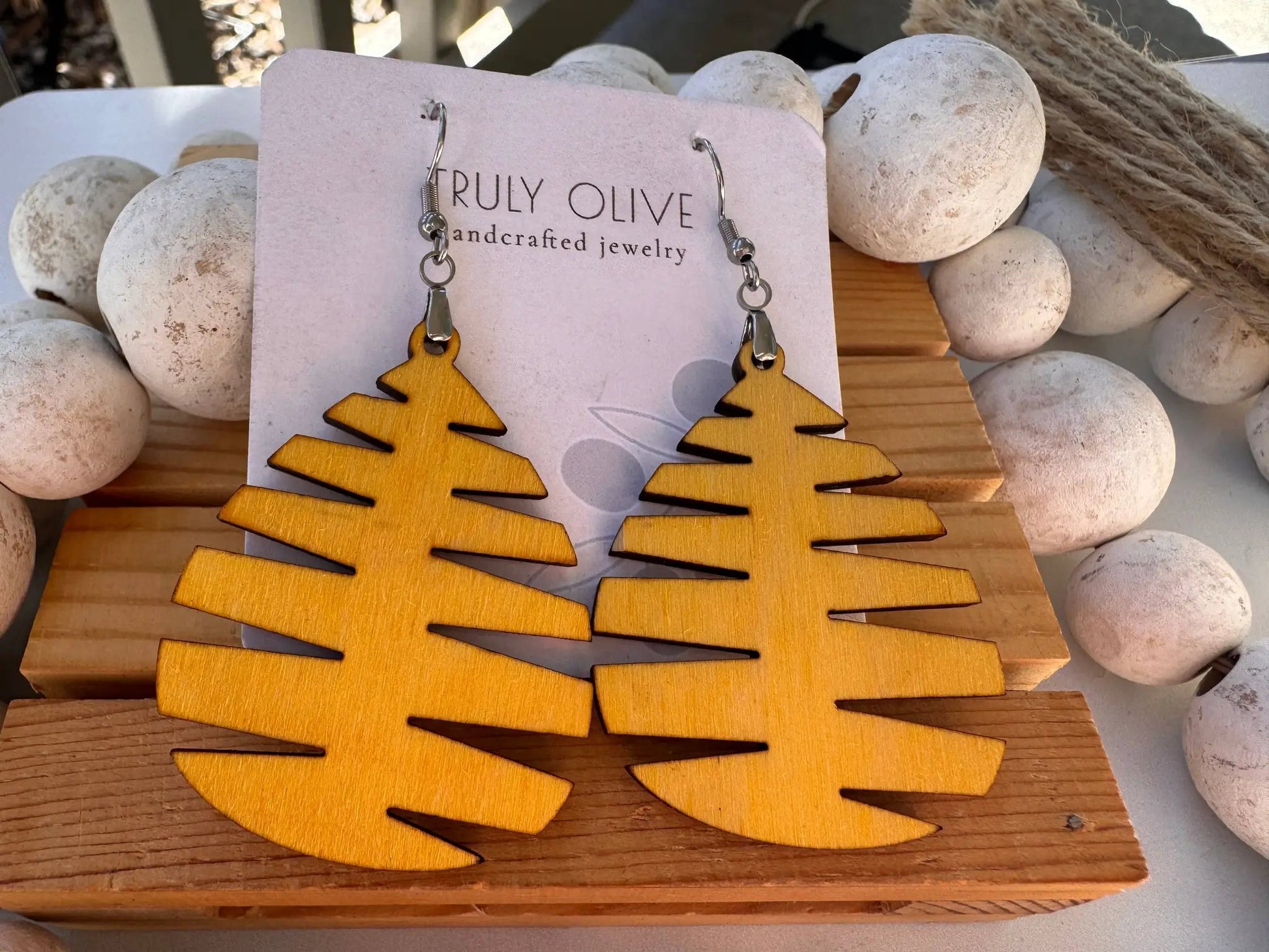 Truly Olive Wood Mandala Tree Shape - Earrings Dangle Earrings