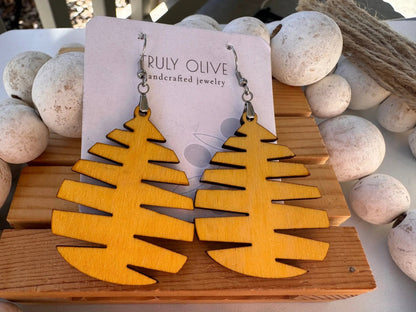 Truly Olive Wood Mandala Tree Shape - Earrings Dangle Earrings