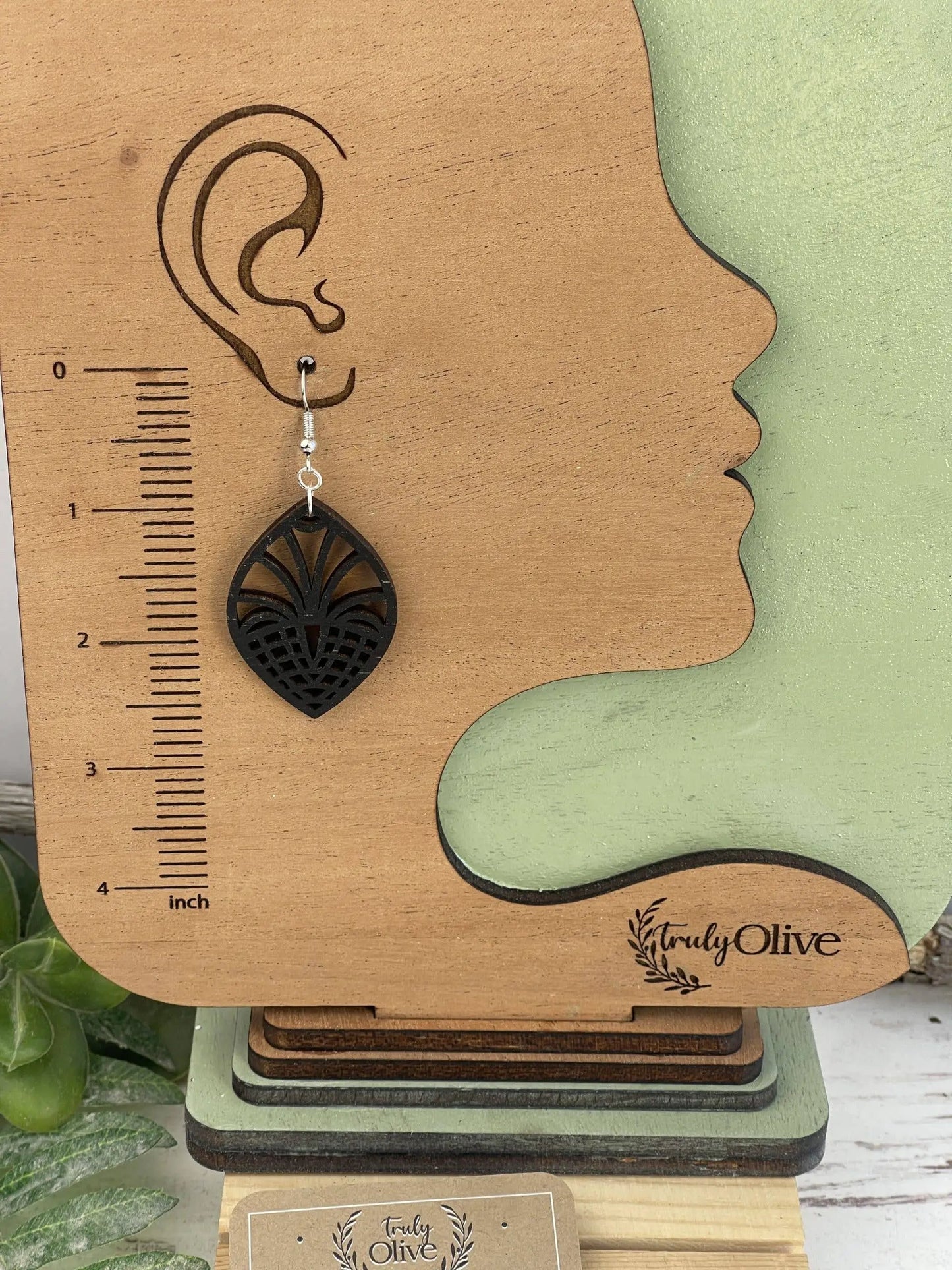 Truly Olive Geometric Style Filigree Lightweight Wood Earrings - Earrings Dangle Earrings