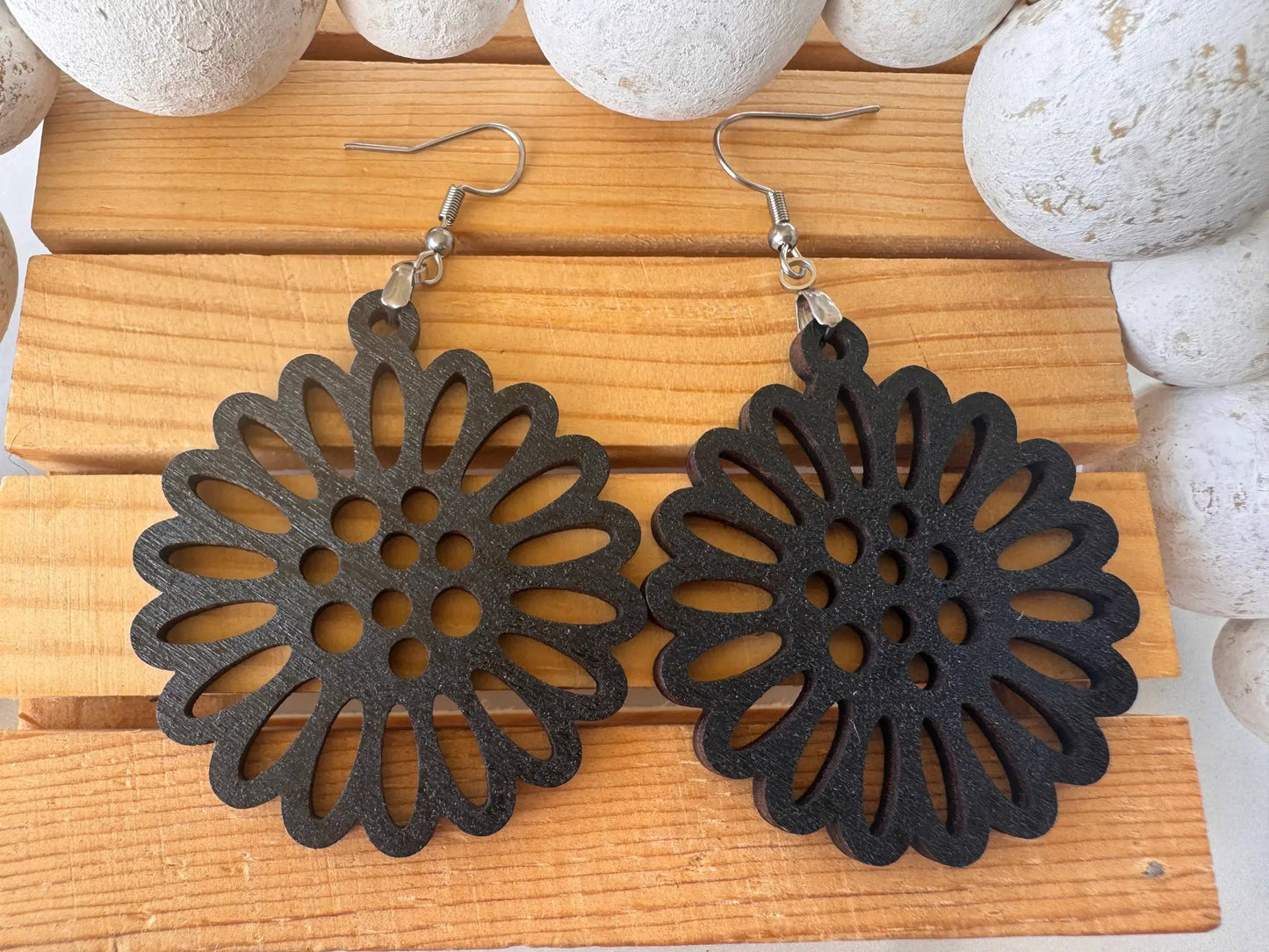Truly Olive Flower Shape Wooden Lightweight Earrings - Earrings Dangle Earrings