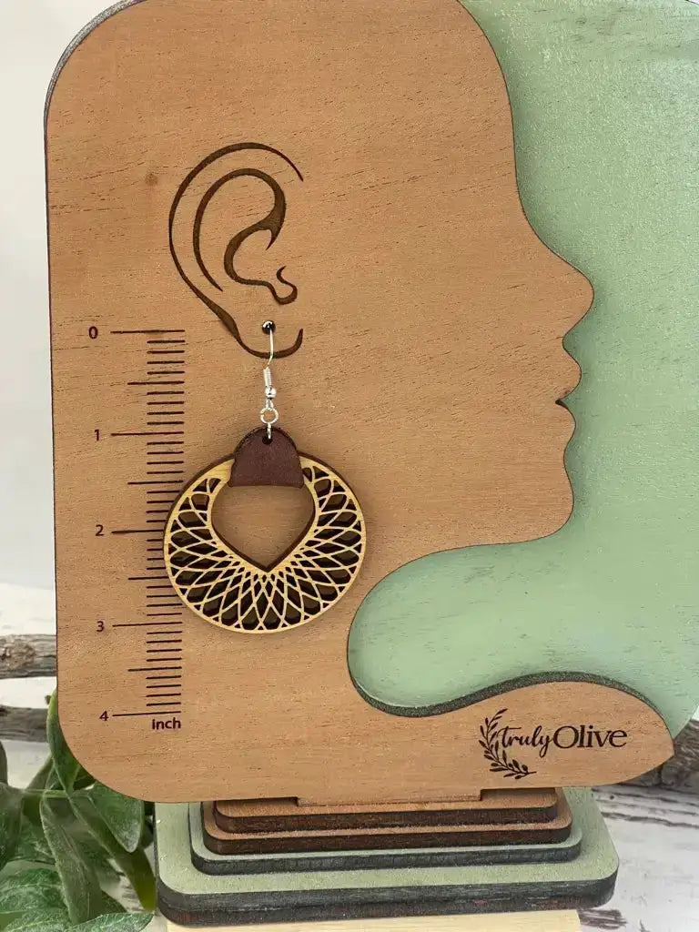 Truly Olive Leather and Wood Hoop Earrings - Earrings Dangle Earrings