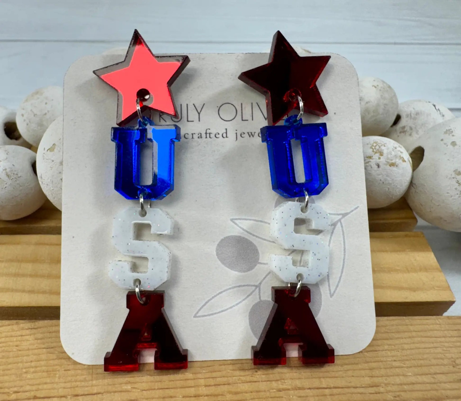 Truly Olive Patriotic Lettered USA Earring Dangles - Earrings Dangle Earrings