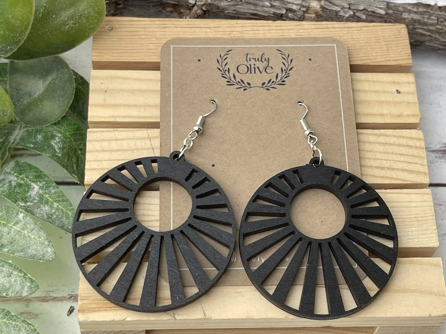 Truly Olive Wood Mandala Earrings in a Unique Fanned Out Circle Shape - Earrings Dangle Earrings