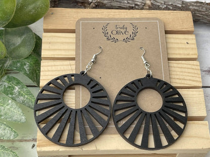 Truly Olive Wood Mandala Earrings in a Unique Fanned Out Circle Shape - Earrings Dangle Earrings