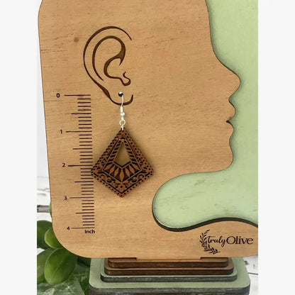 Truly Olive Lightweight Wood Mandala Earrings - Earrings Dangle Earrings