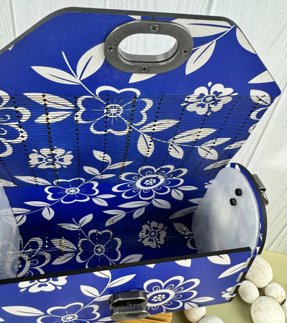 Truly Olive Cobalt Blue Flower Pattern Wood Handbag Clutch Purse - Clutch Bags Clutch Bag - Women's