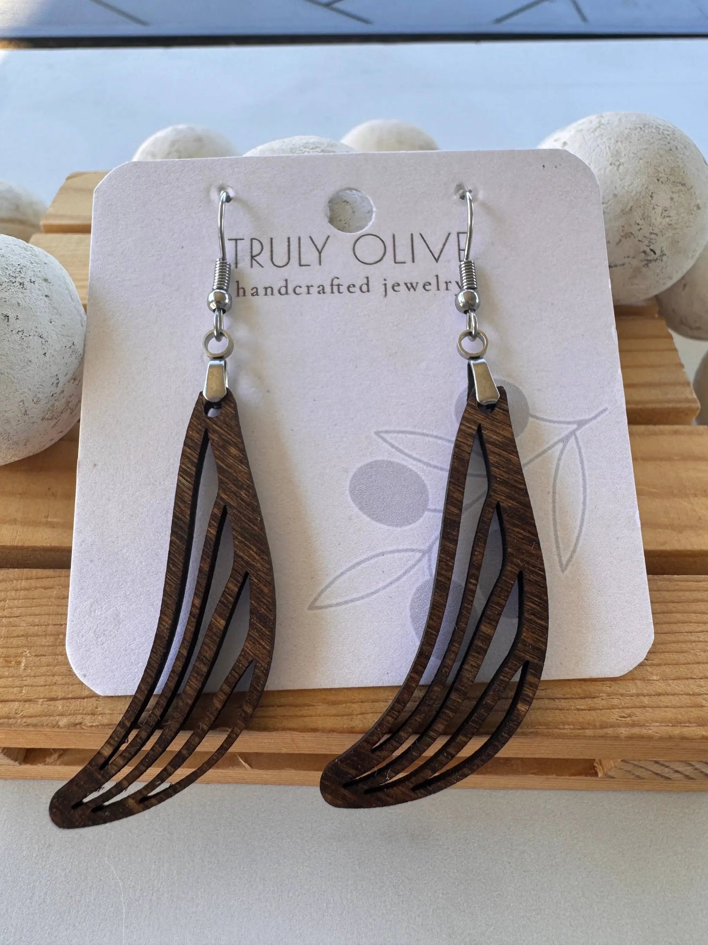 Truly Olive Discover the Charm of Geometric Small Wood Dangle Earrings - Earrings Dangle Earrings