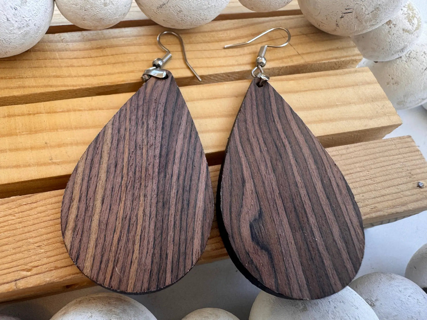Truly Olive Double Shot Exotic Espresso Cafe Collection Wood Earrings - Earrings Dangle Earrings