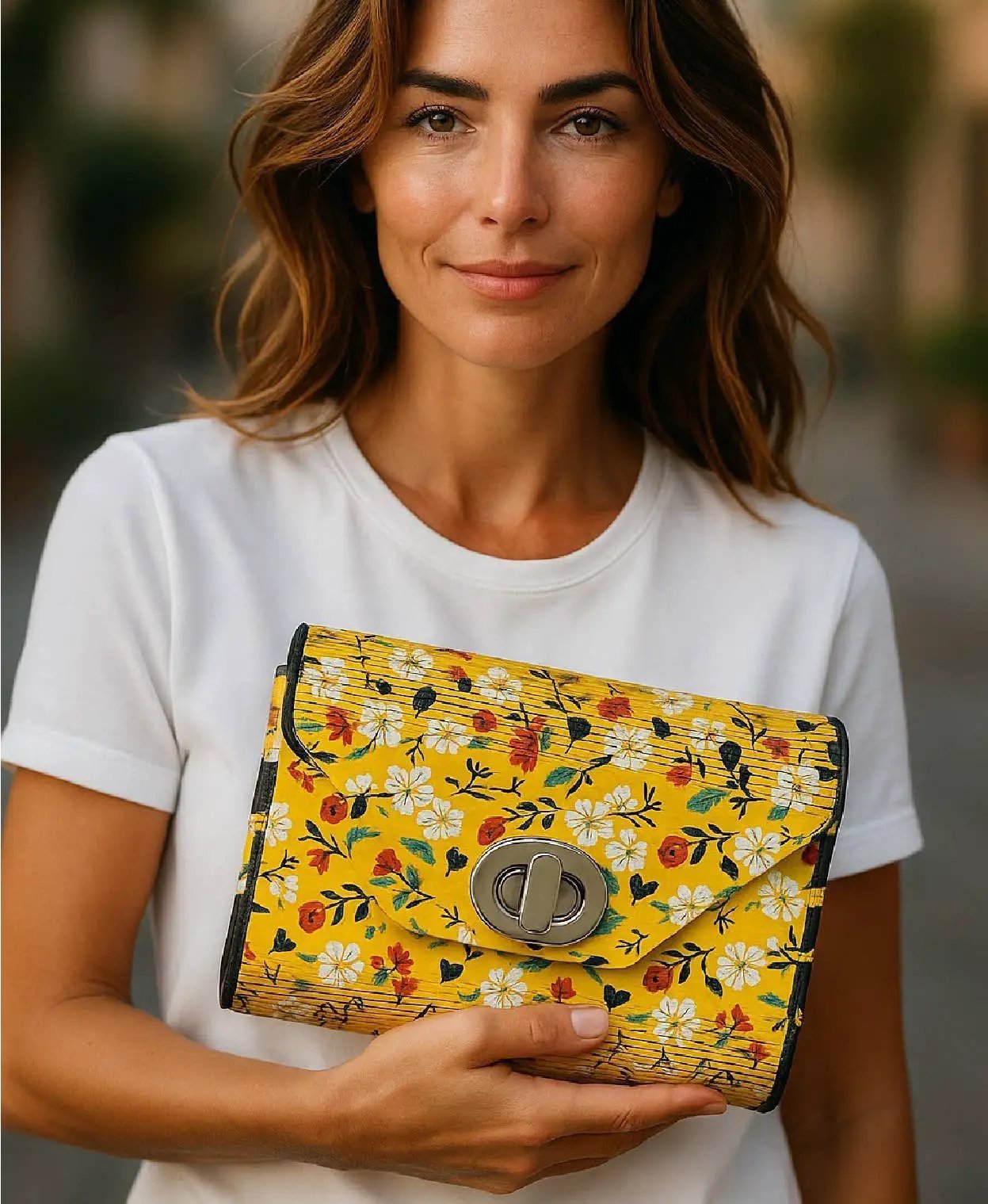 Truly Olive Bright Bloom Wood Clutch Yellow Floral Elegance - Clutch Bags Clutch Bag - Women's