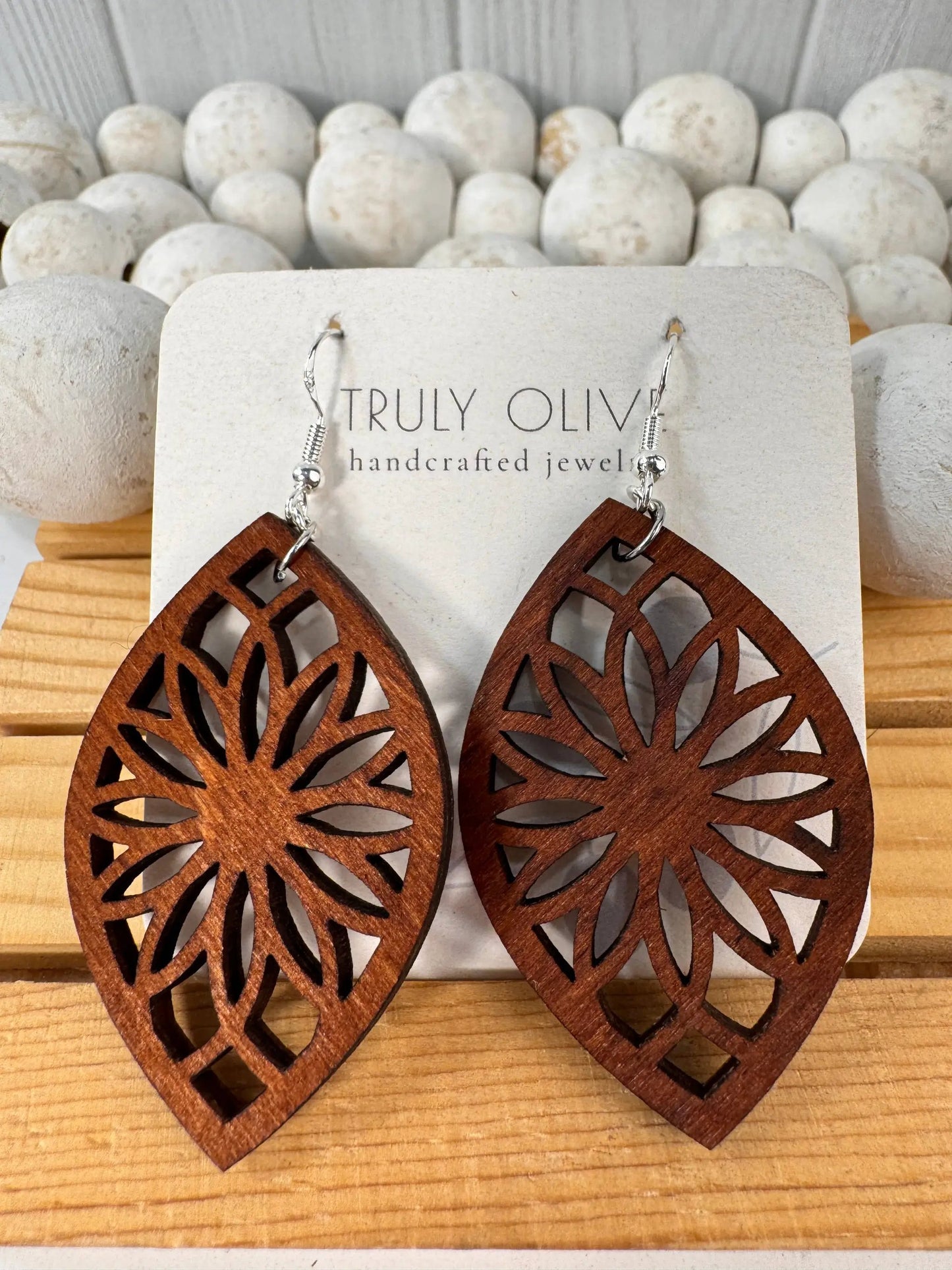 Truly Olive Bohemian Wooden Earrings - Earrings Dangle Earrings